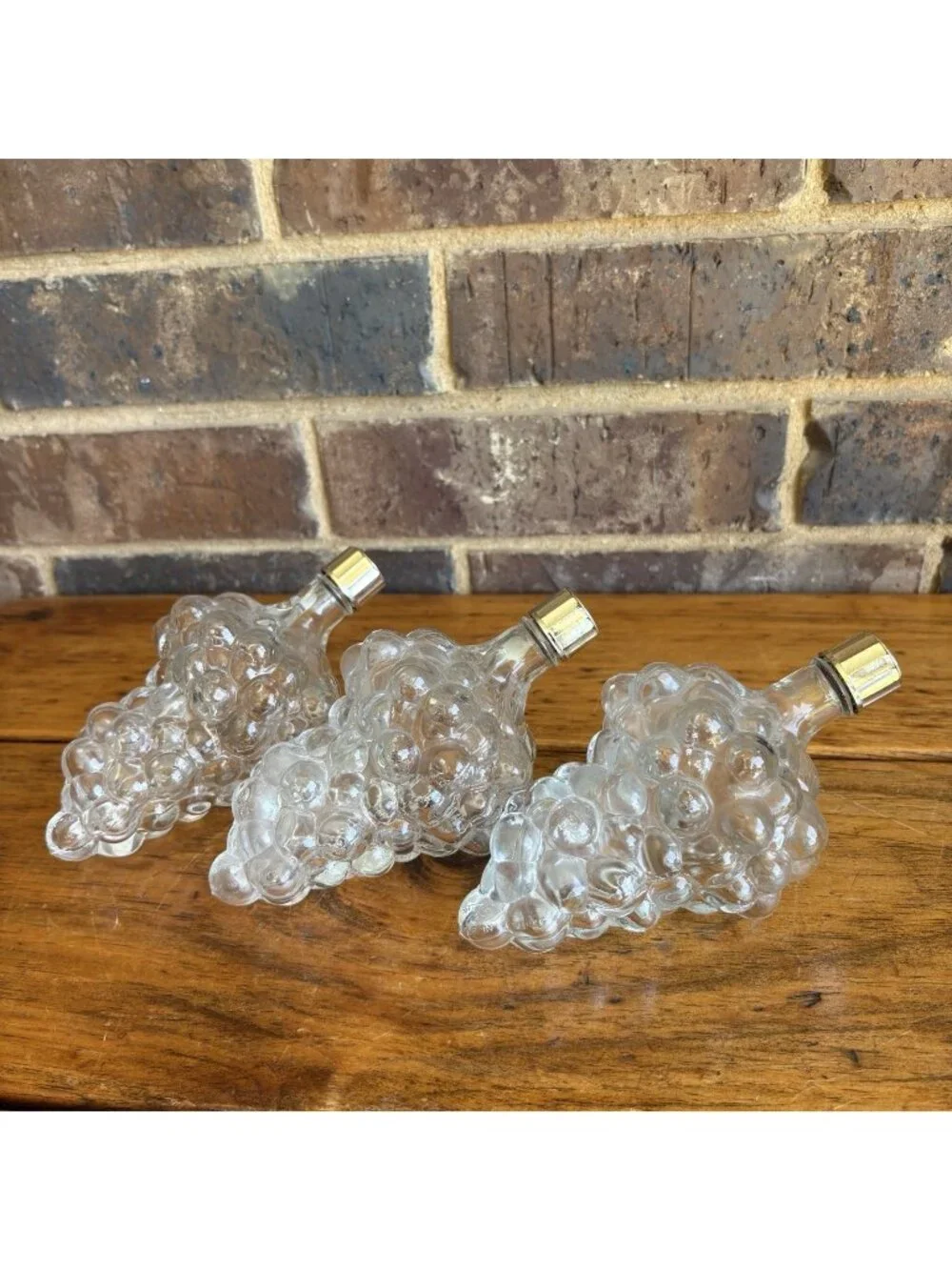 Vintage French Clear Glass Grape Cluster Decanter Bottles Set of 3